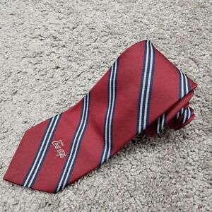 Wembley Coca-Cola Vintage Striped Necktie Red Navy Blue Silk Blend Mens Tie
